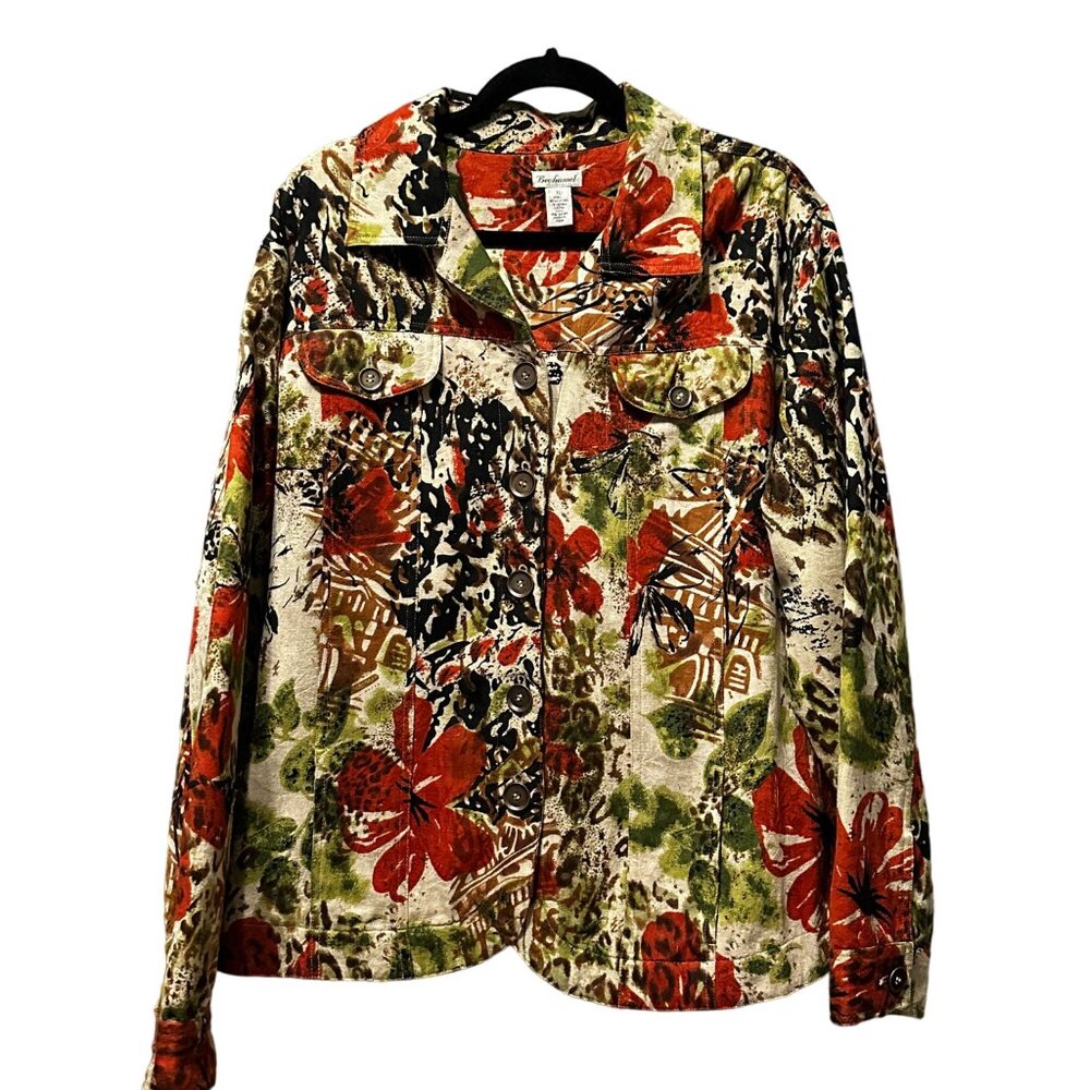 Bechamel sz XL cotton blend autumn floral button front lined lightweight jacket